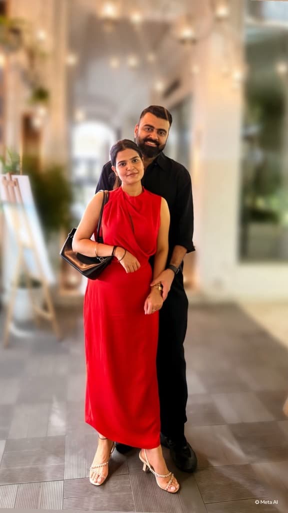 Charu and Alok dressed up together for an evening out
