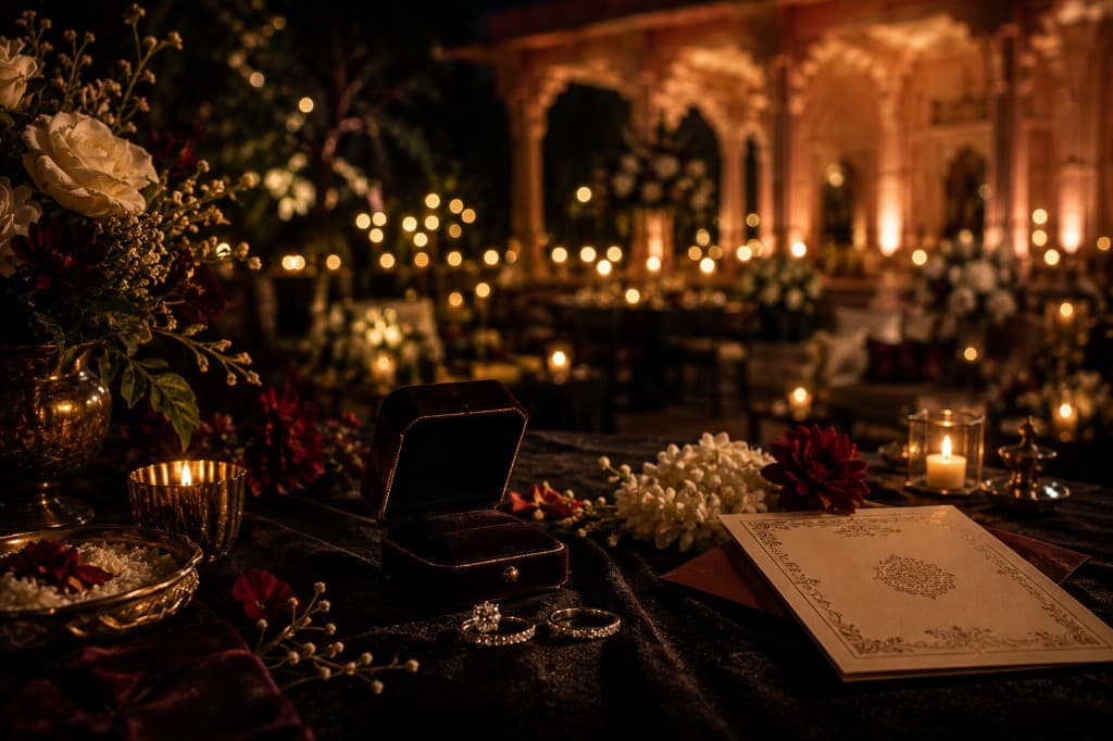 Engagement rings with candlelight and palace lights