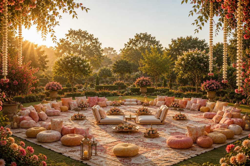 Garden seating for the Lagan Tikka ceremony